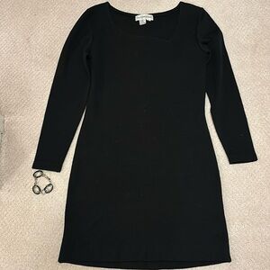 Outlander black long sleeve sweater dress asymmetrical collar plus free bracelet